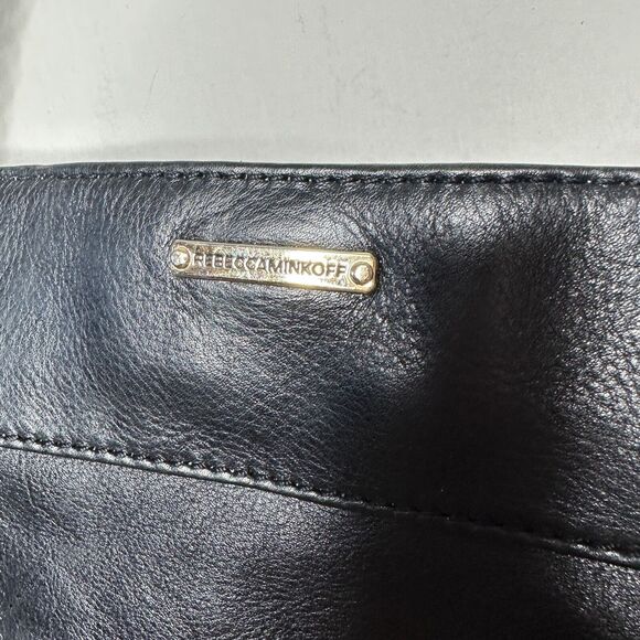 Rebecca Minkoff Black Leather Shoulder Bag Purse with Gold Hardware Chain Strap - Picture 10 of 16